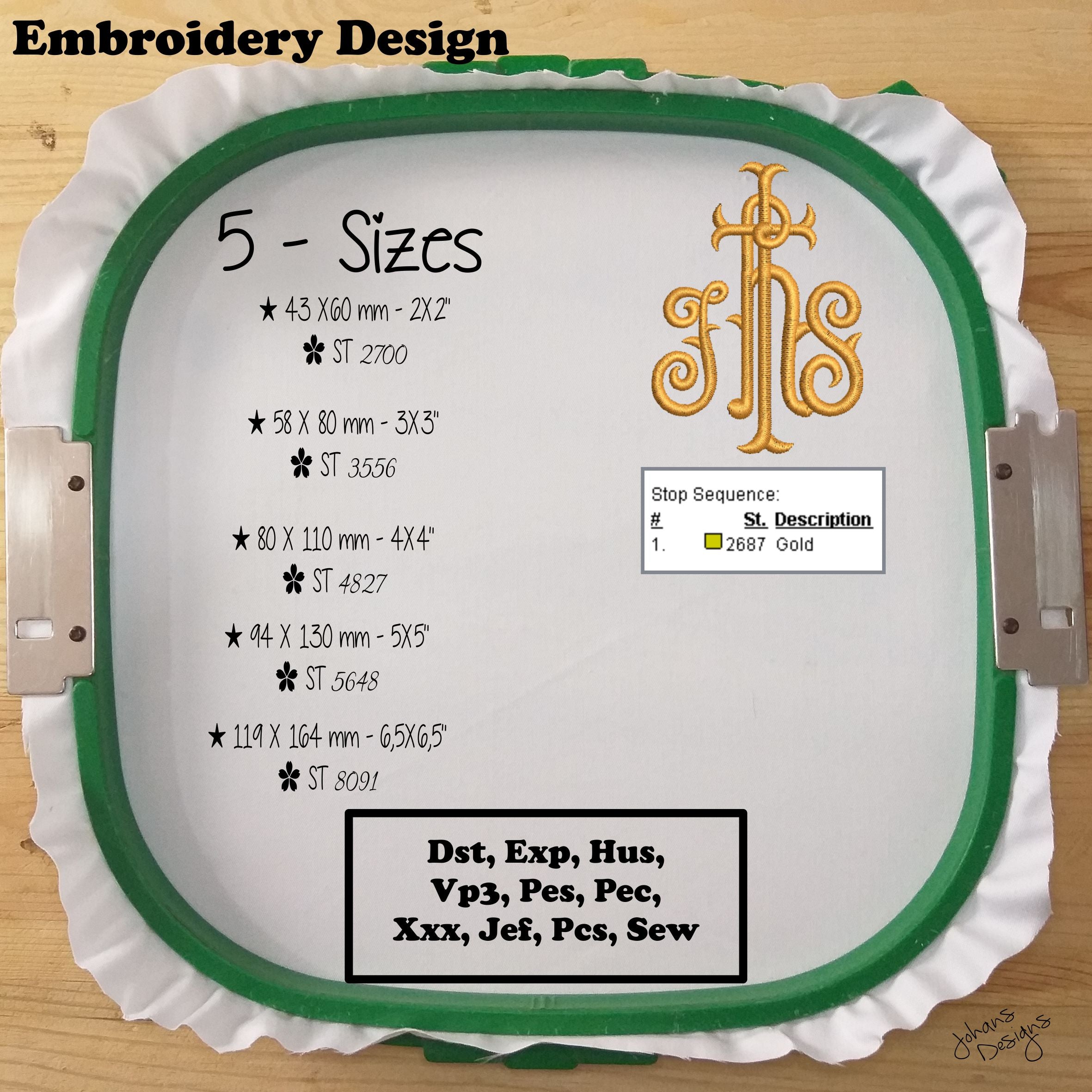 Cruz IHS - Diseño de bordado JHS