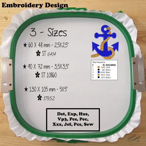 Anchor With Rope - Machine Embroidery Design