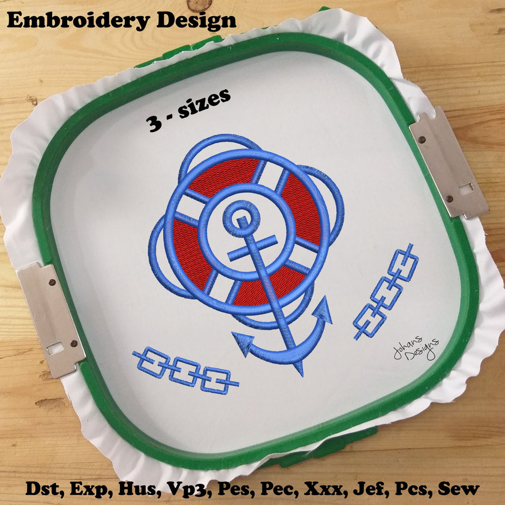 Anchor with Lifebuoy - Machine Embroidery Design