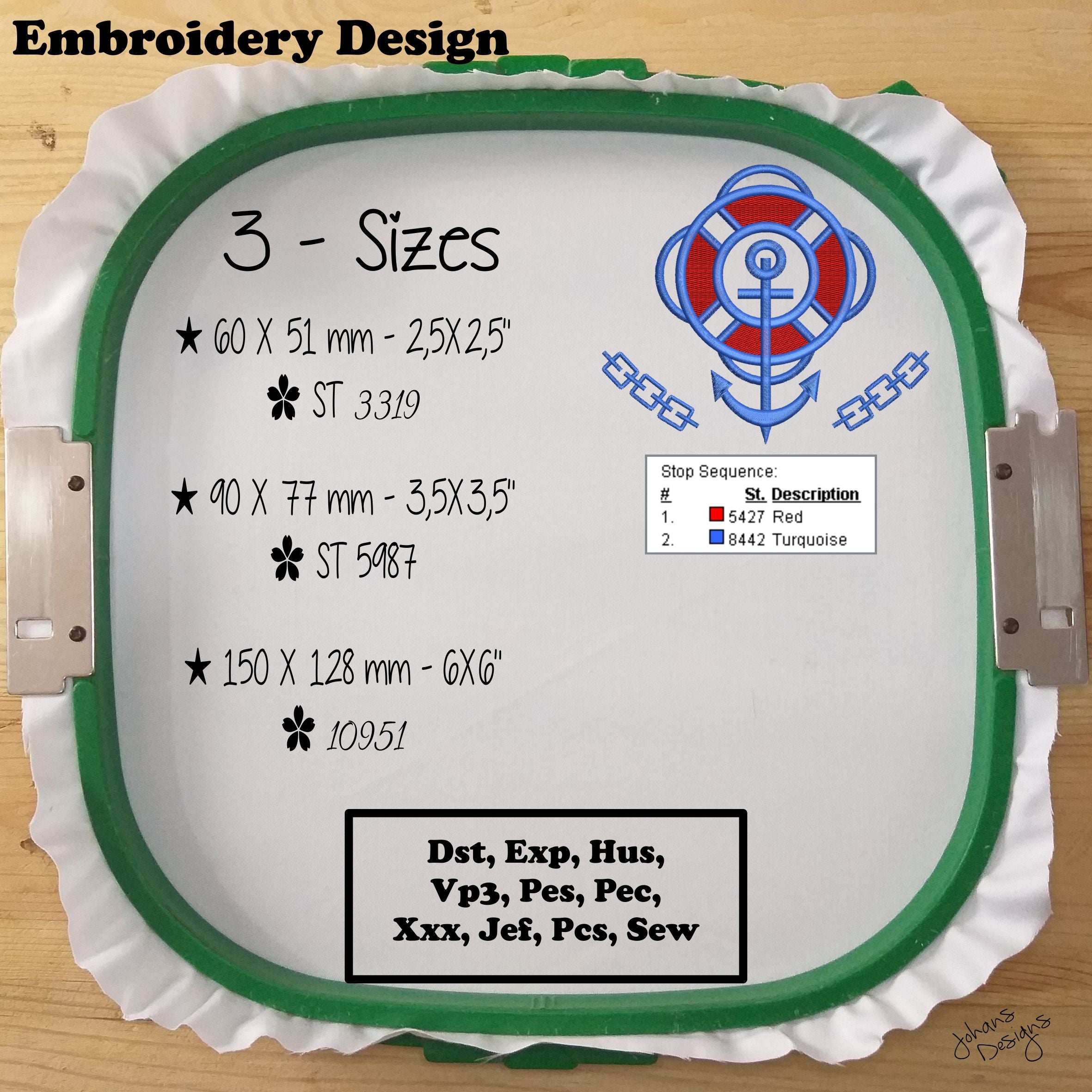 Anchor with Lifebuoy - Machine Embroidery Design