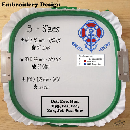 Anchor with Lifebuoy - Machine Embroidery Design