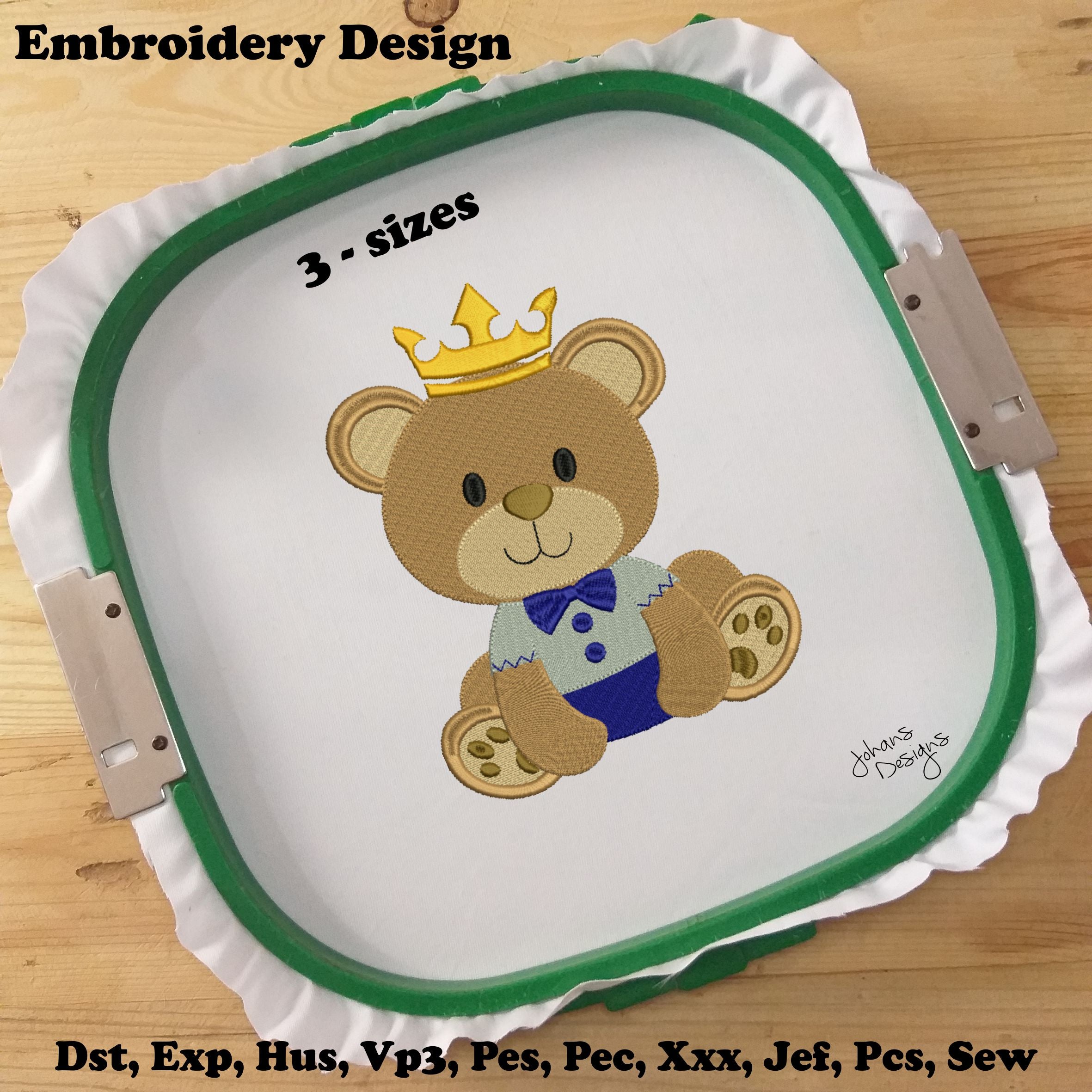 Sitting Baby Teddy Bear with Crown - Machine Embroidery Design