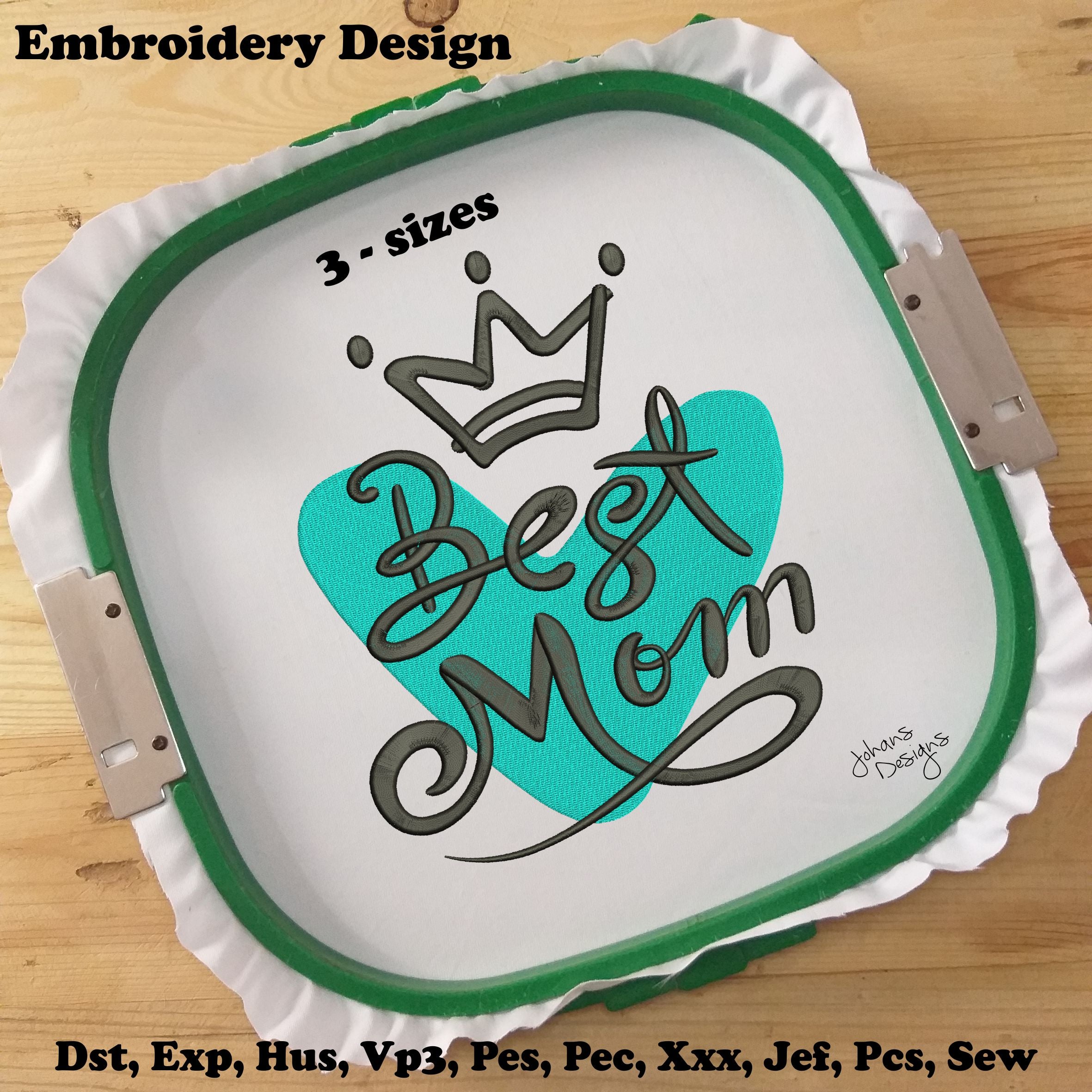 Corazón y Corona de la Mejor Mamá - Diseño de Bordado a Máquina para el Día de la Madre