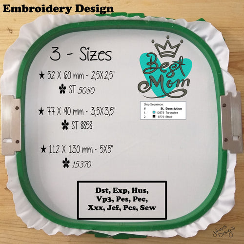 Best Mom Heart and Crown - Mothers Day Machine Embroidery Design