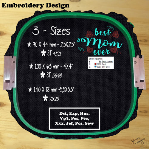 Best Mom Ever - Mother's Day - Machine Embroidery Design