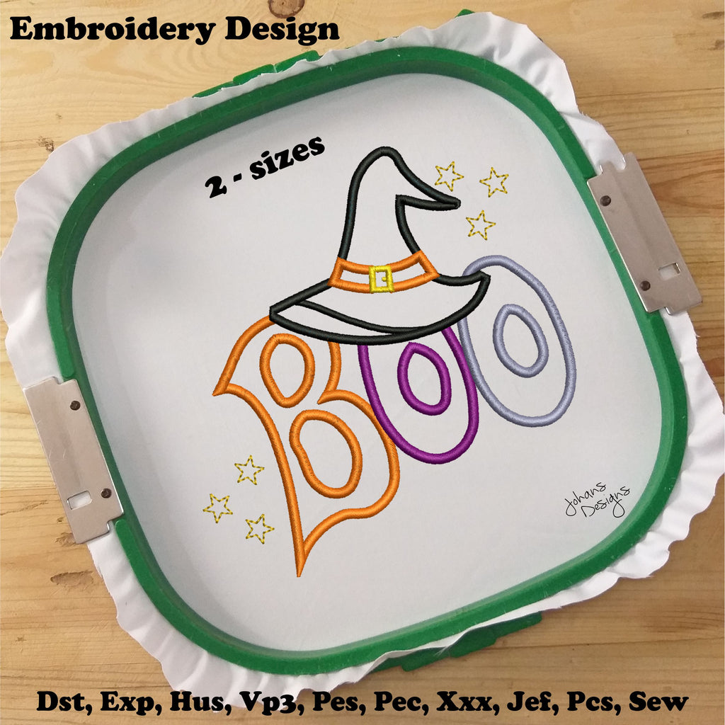 Applique Boo Witch Hat Halloween - Embroidery Designs