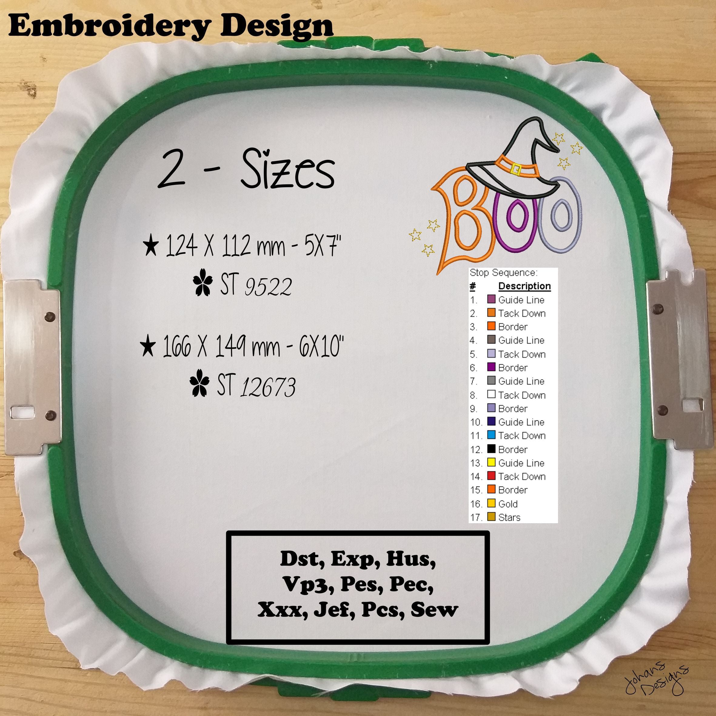 Applique Boo Witch Hat Halloween - Embroidery Designs