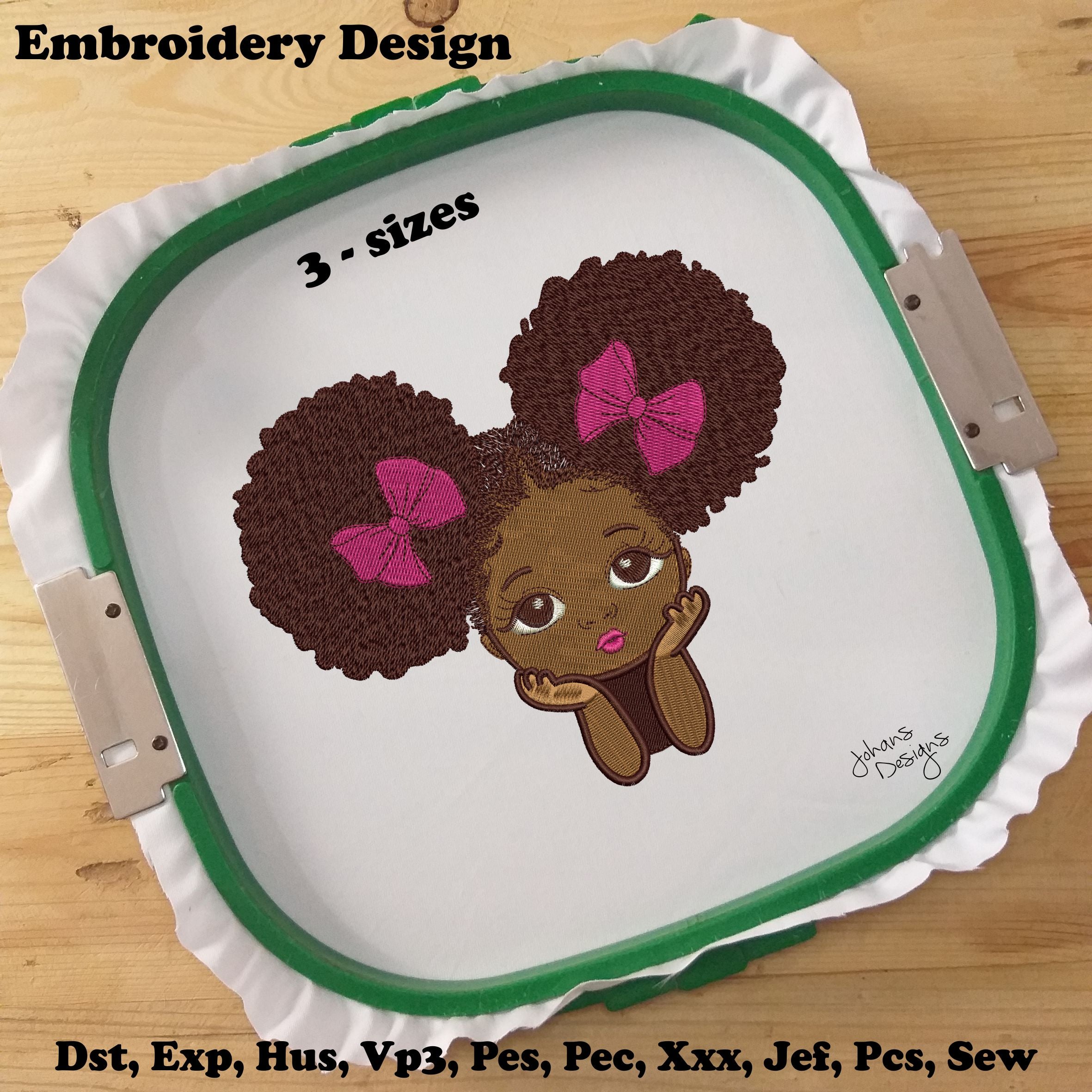Cute Girl With doll Face style and Afro Hair - Machine Embroidery Design