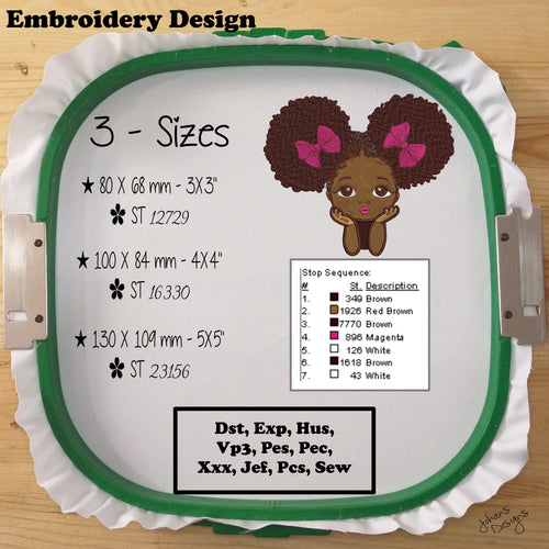 Cute Girl With doll Face style and Afro Hair - Machine Embroidery Design