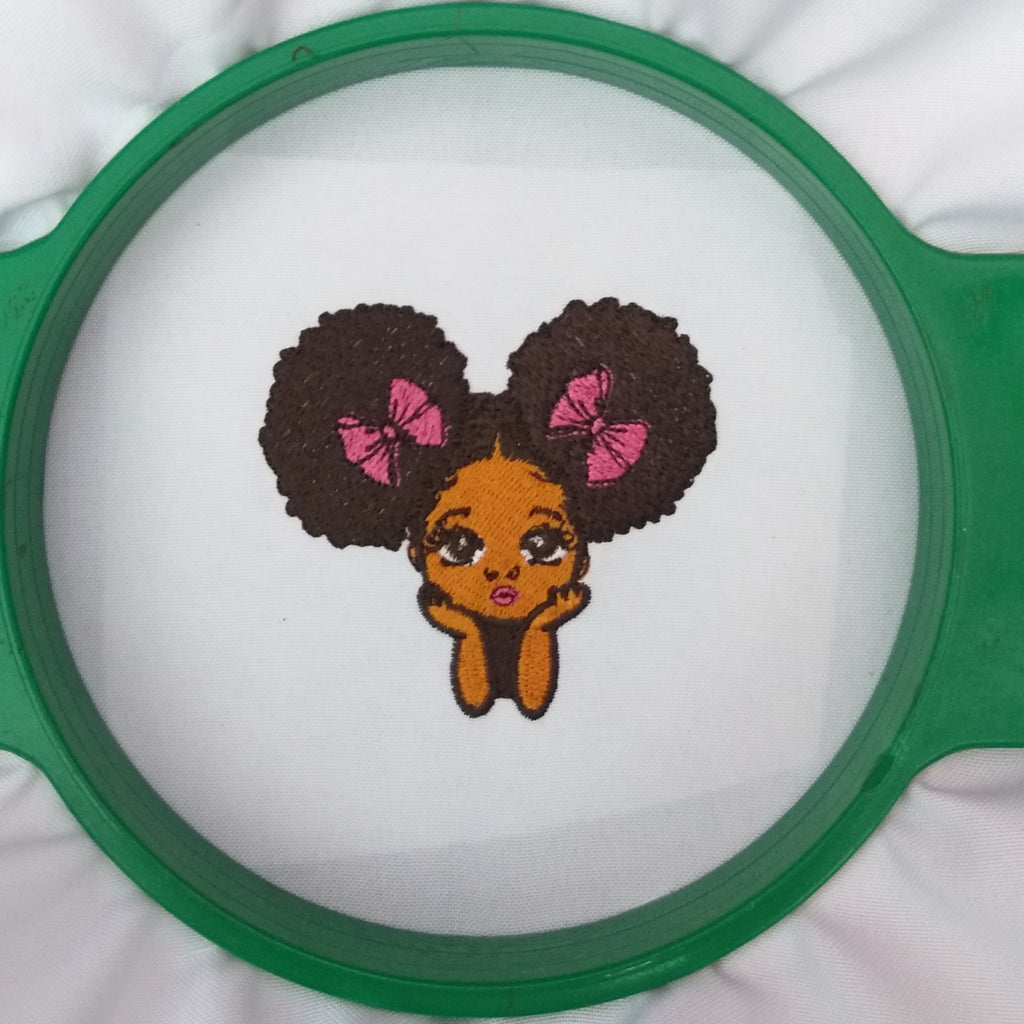 Cute Girl With doll Face style and Afro Hair - Machine Embroidery Design