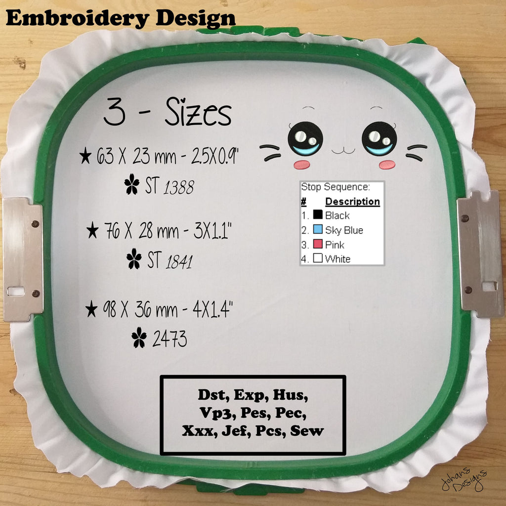 Cute Cat Doll Eyes - Embroidery Design