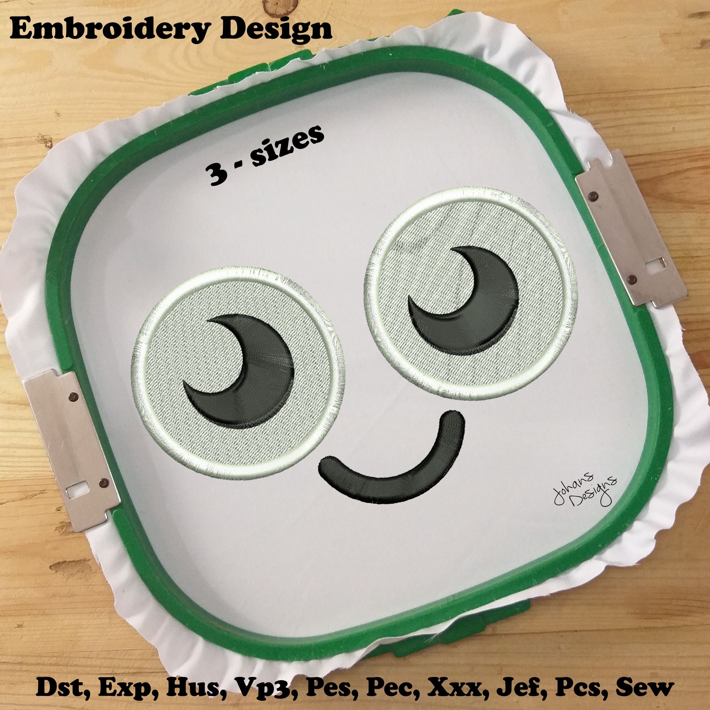Cute Doll Face Avocado Eyes - Embroidery Design