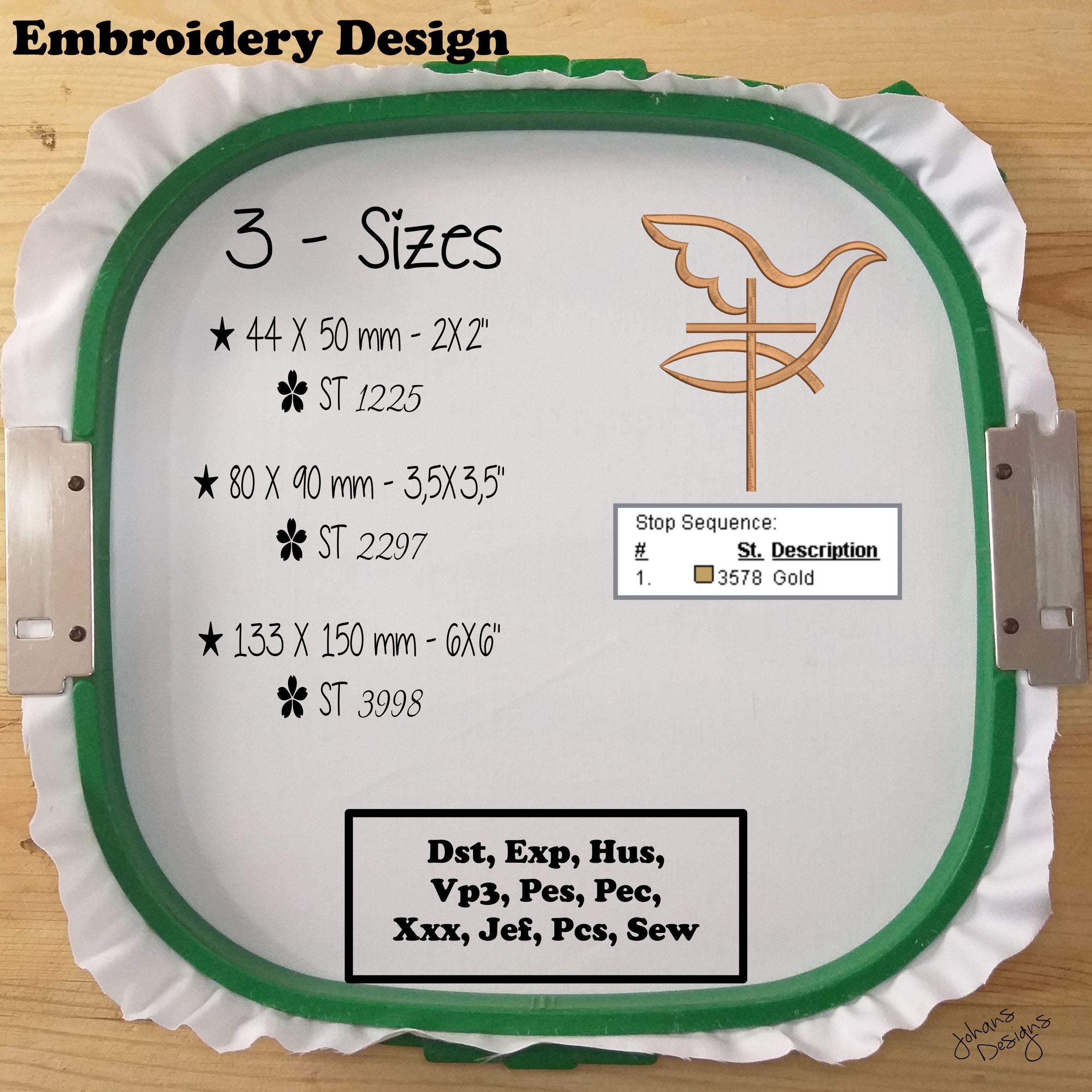 Dove Cross Religious Machine Embroidery Design