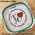 Fe Texto con Corazón - Decorativo en Círculos - Jesús - Diseño de Bordado a Máquina