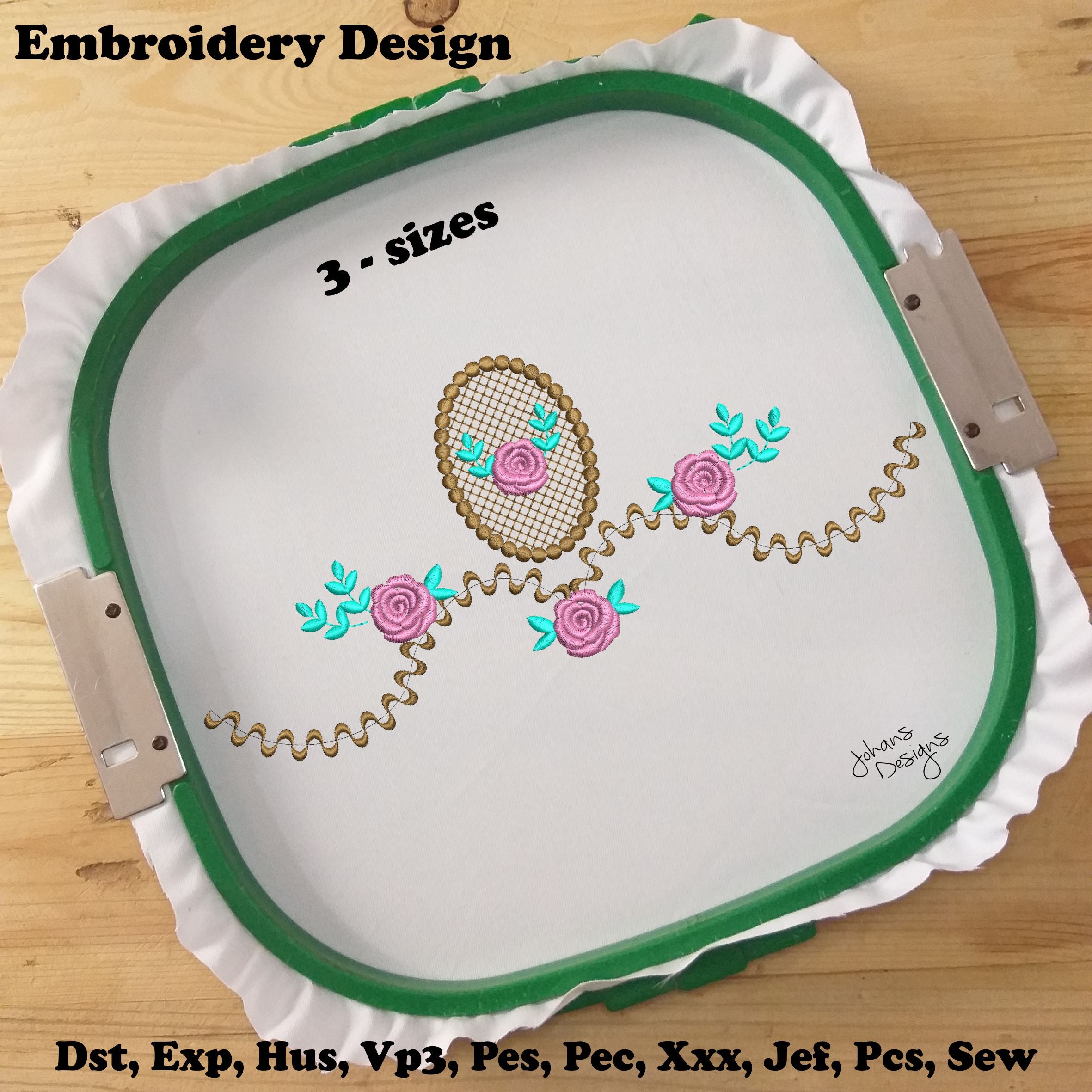 Flowers and Decorative Ellipse Frame - Machine Embroidery Design