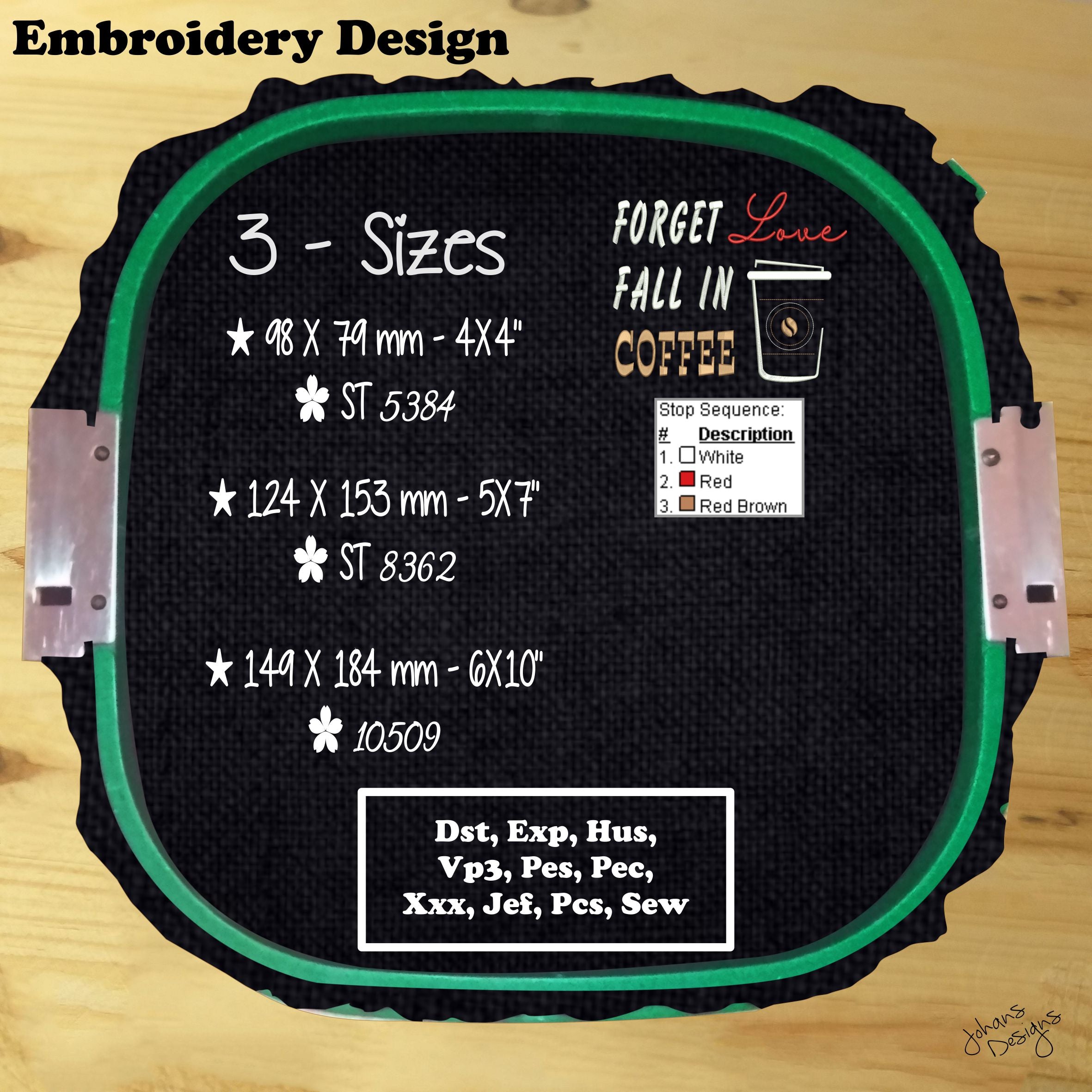Olvida el amor, enamórate del café - Diseño de bordado a máquina
