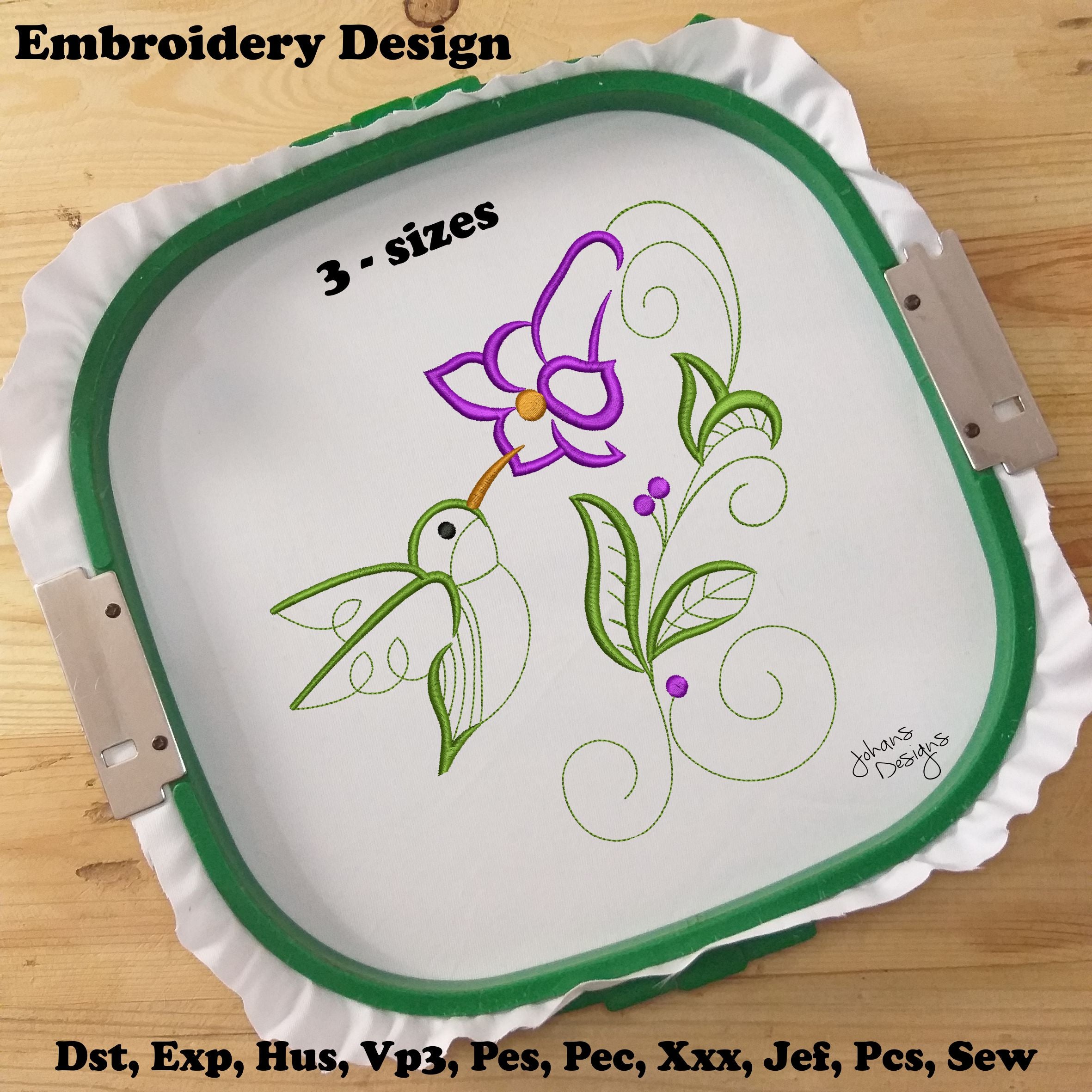 Hummingbird and Flower - Machine Embroidery Design