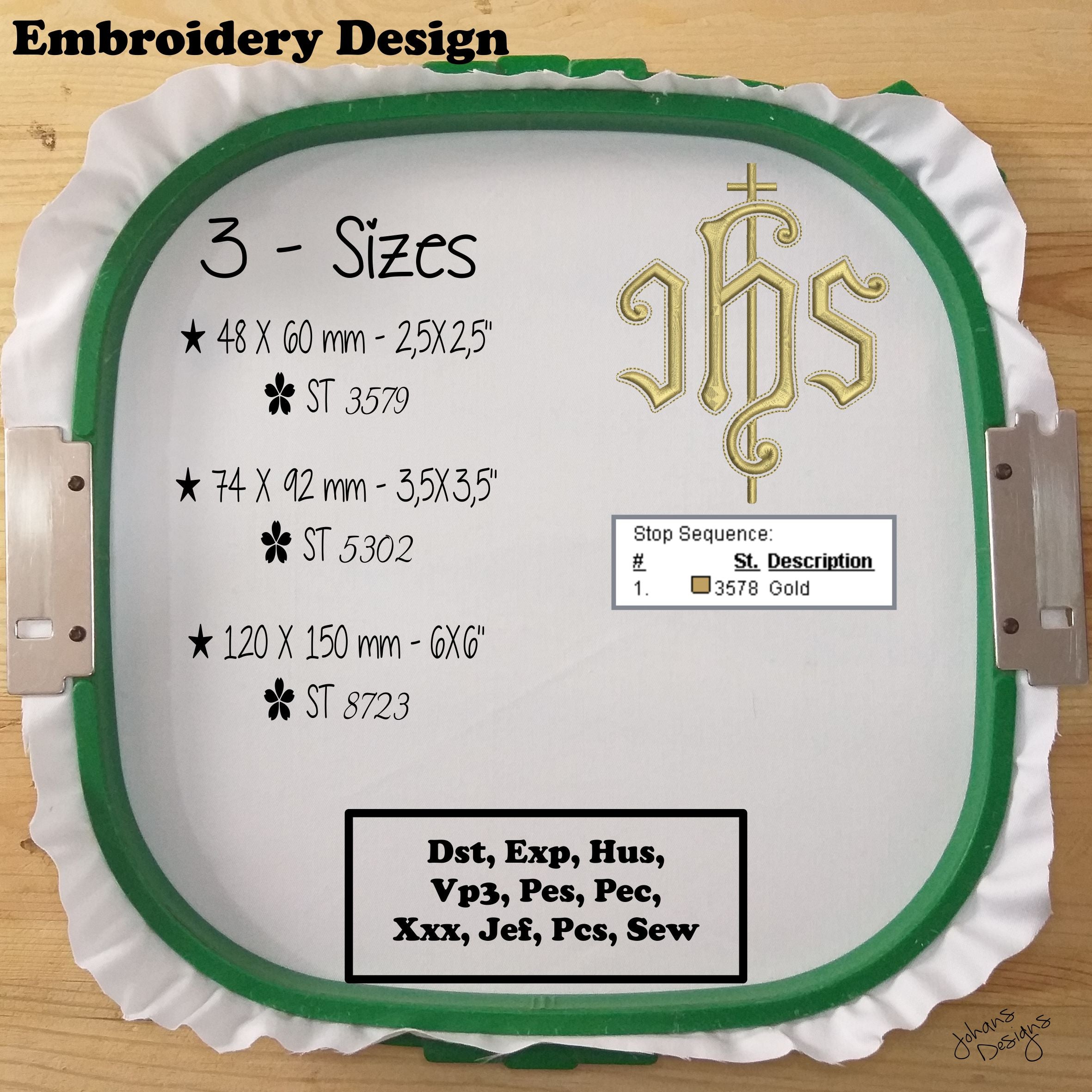 JHS Religioso IHS - Diseño de Bordado