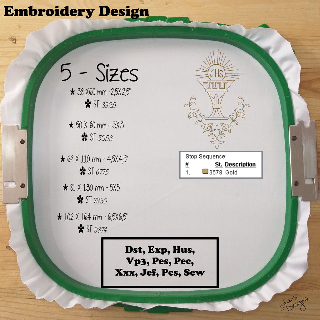 JHS Religioso IHS Contorno Máquina - Diseño de Bordado