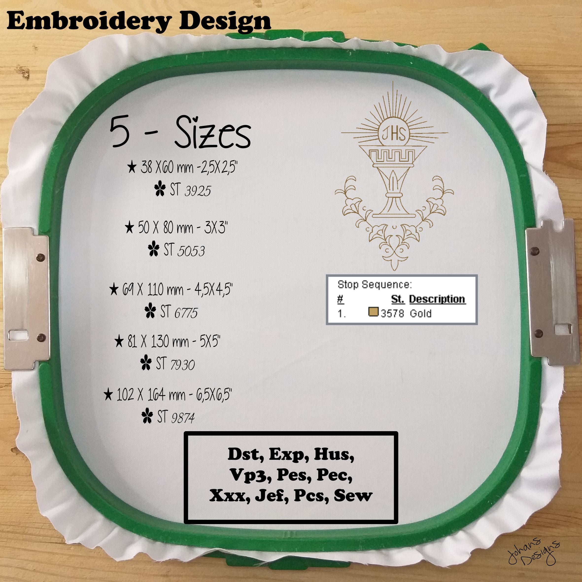 JHS Religioso IHS Contorno Máquina - Diseño de Bordado