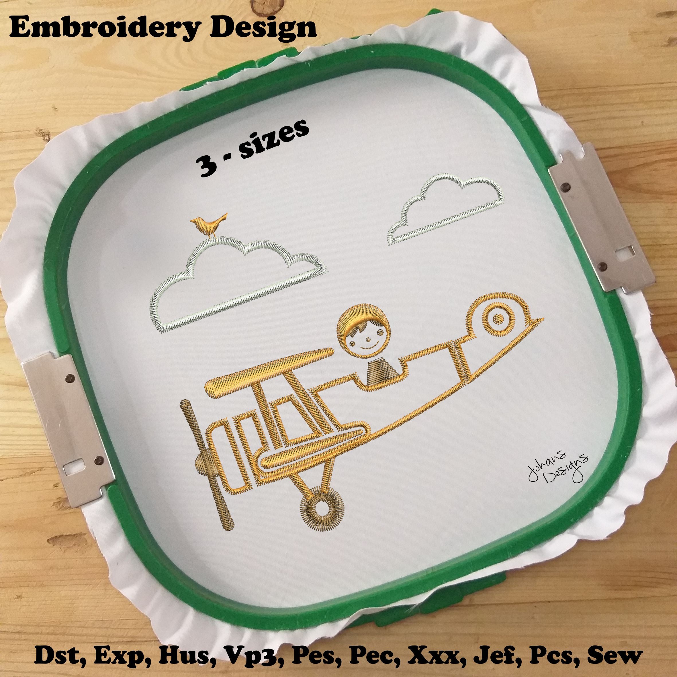 Niño en avión - Diseño de bordado a máquina