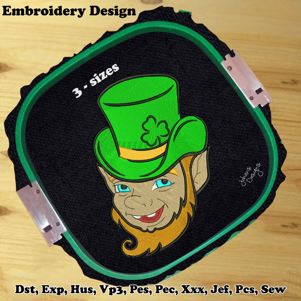 Leprechaun Face - head With a Green Hat - Machine Embroidery Design