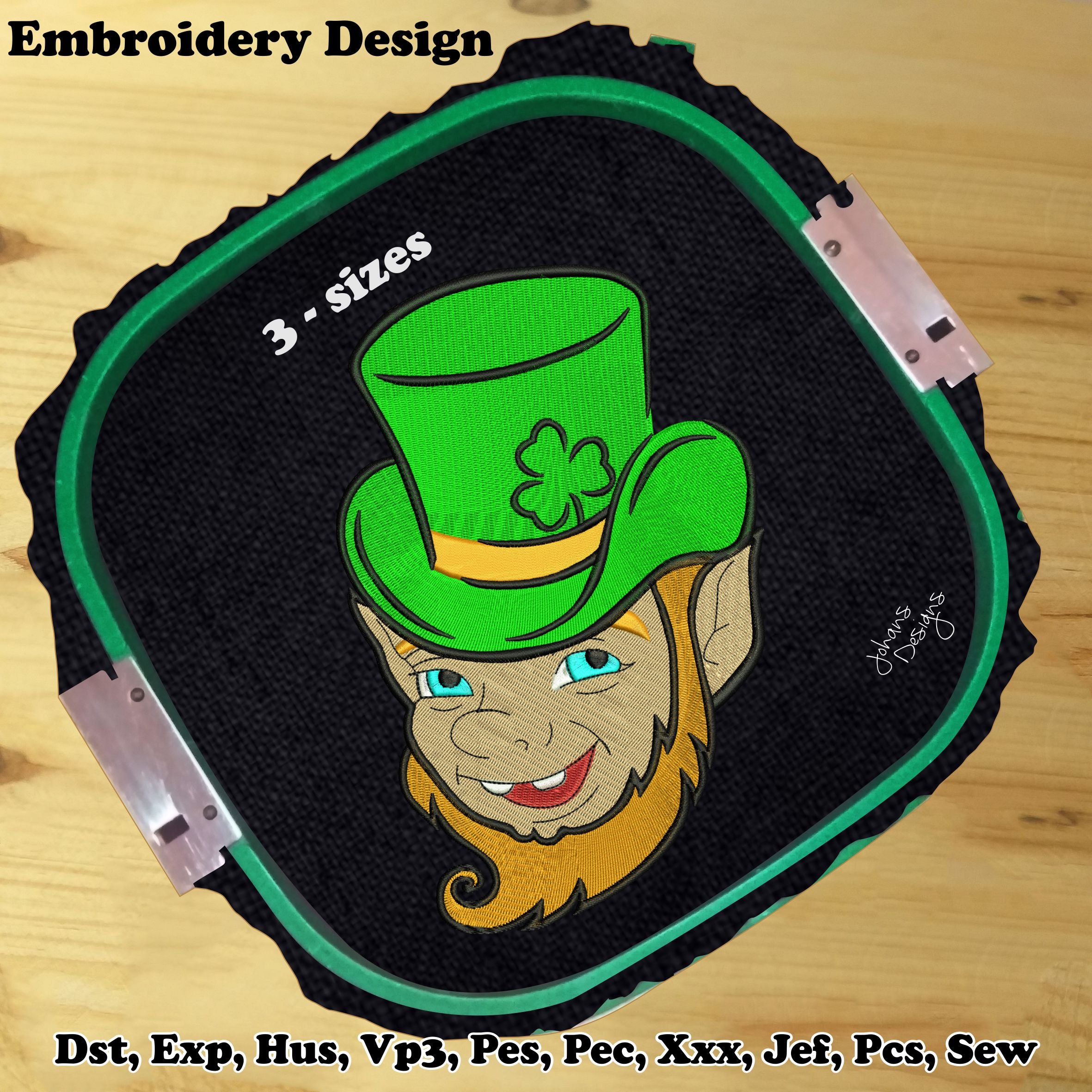 Leprechaun Face - head With a Green Hat - Machine Embroidery Design