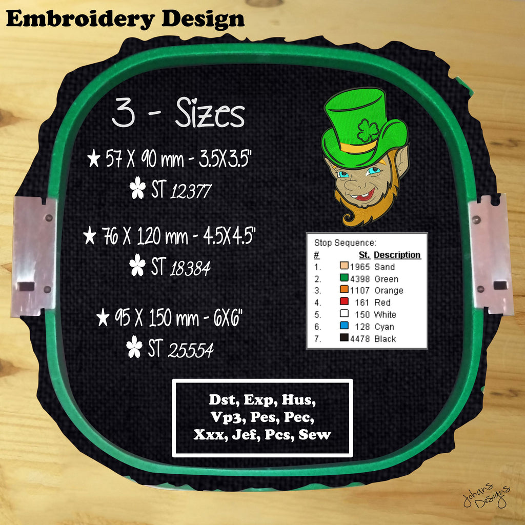 Leprechaun Face - head With a Green Hat - Machine Embroidery Design