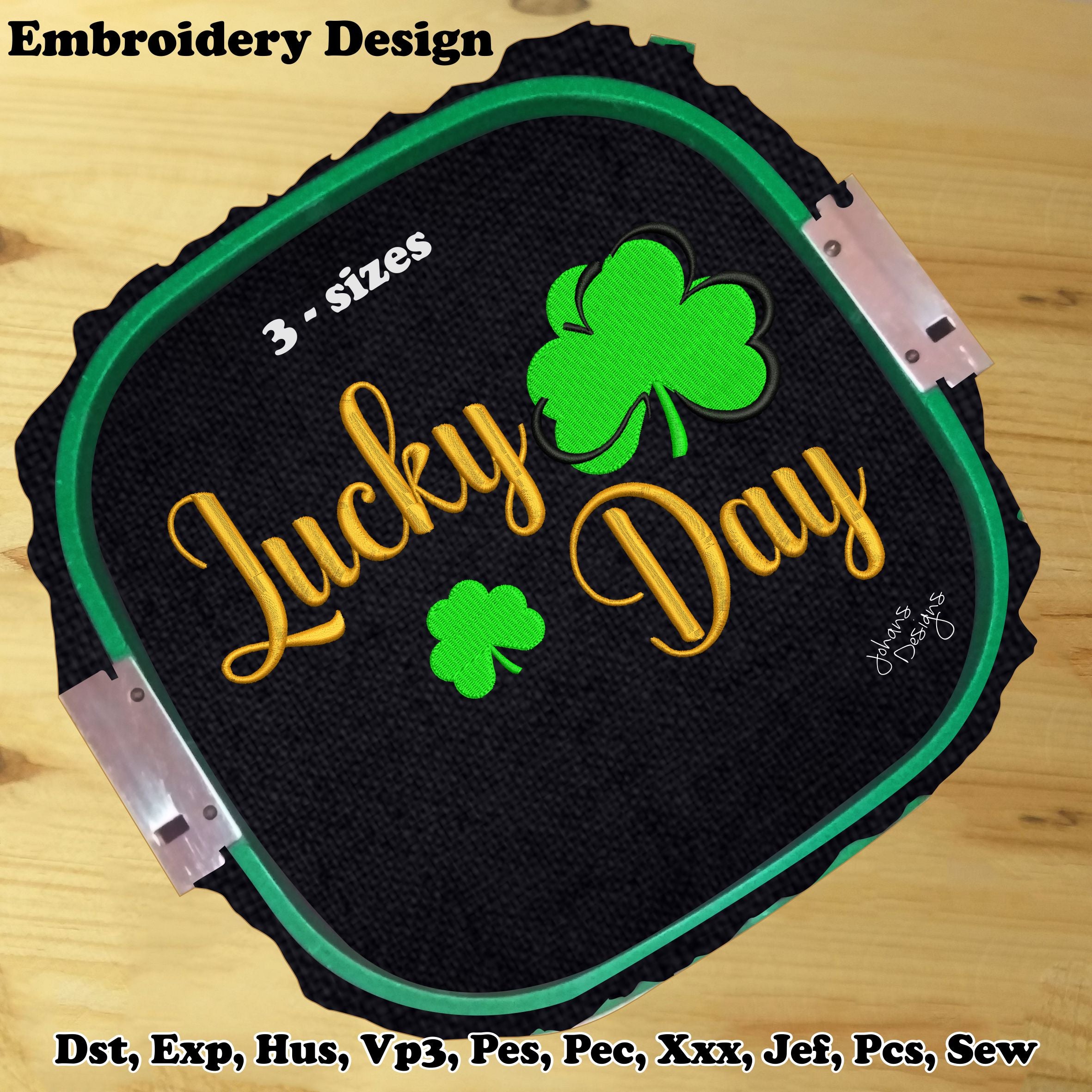 Lucky Day Orange Text with Clovers - Machine Embroidery Design
