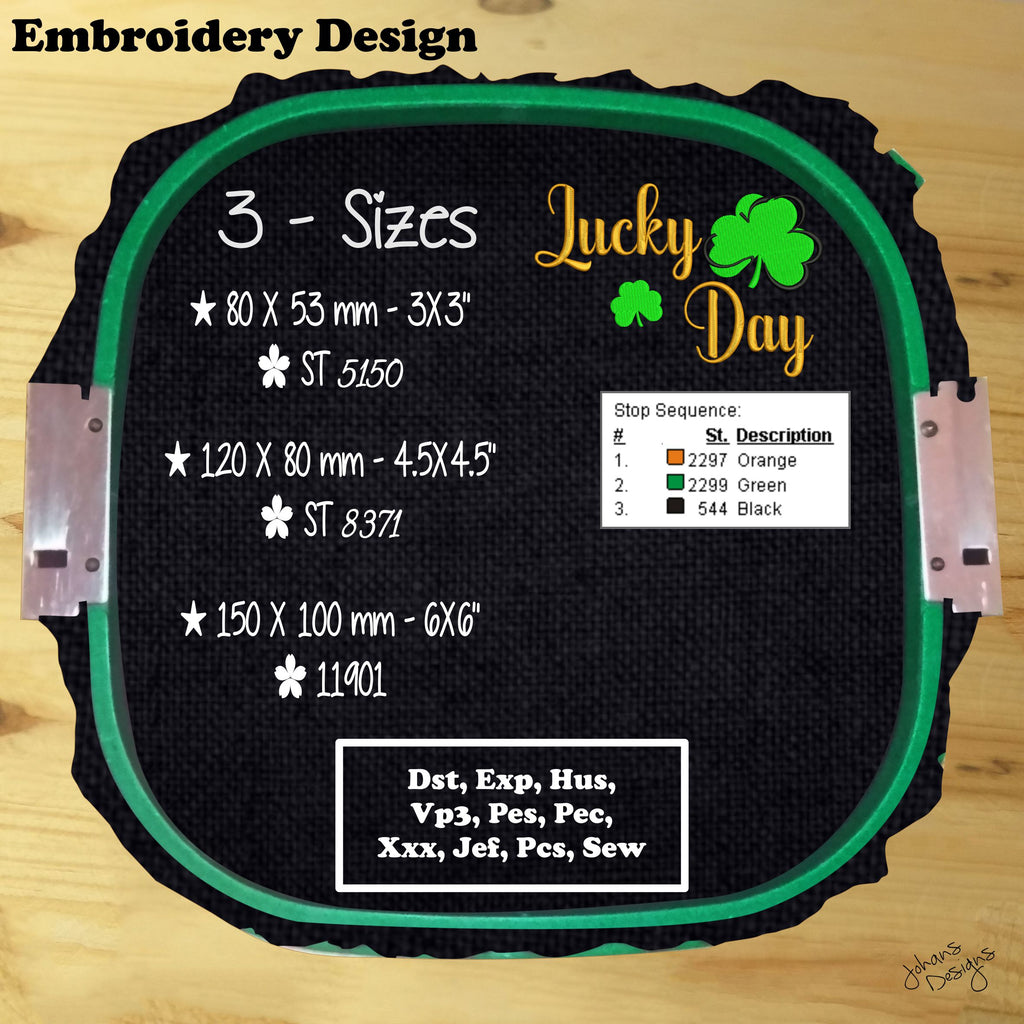 Lucky Day Orange Text with Clovers - Machine Embroidery Design
