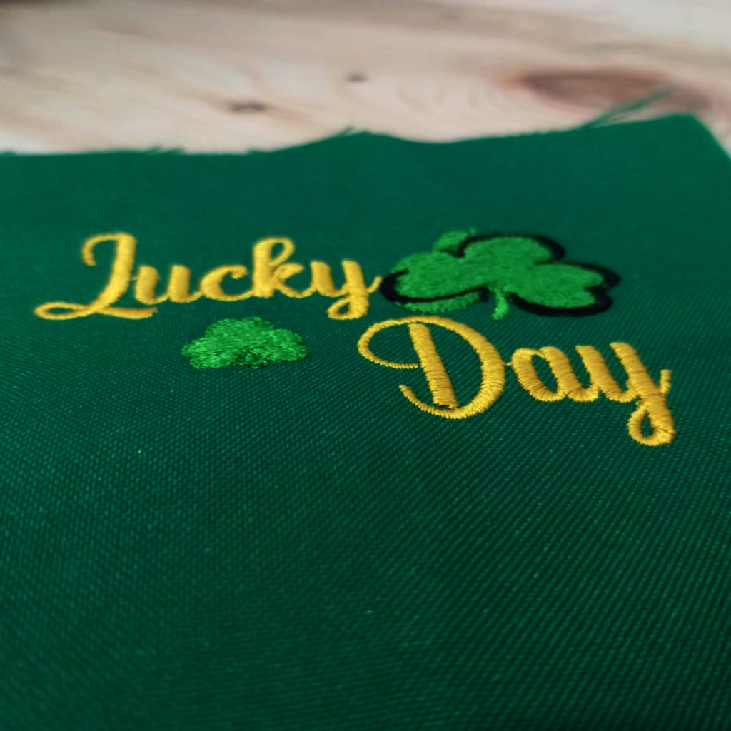 Lucky Day Orange Text with Clovers - Machine Embroidery Design