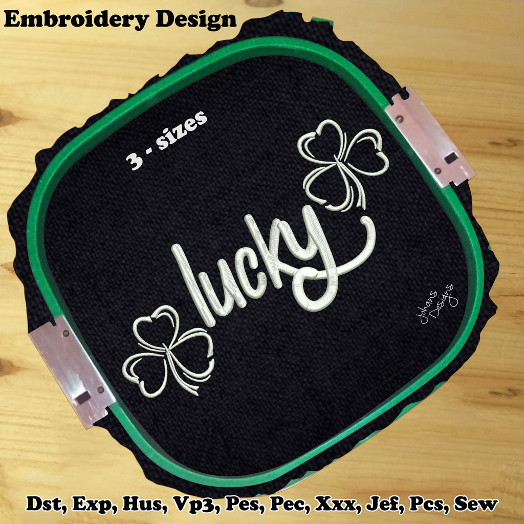Lucky Green Text with Clovers - Machine Embroidery Design
