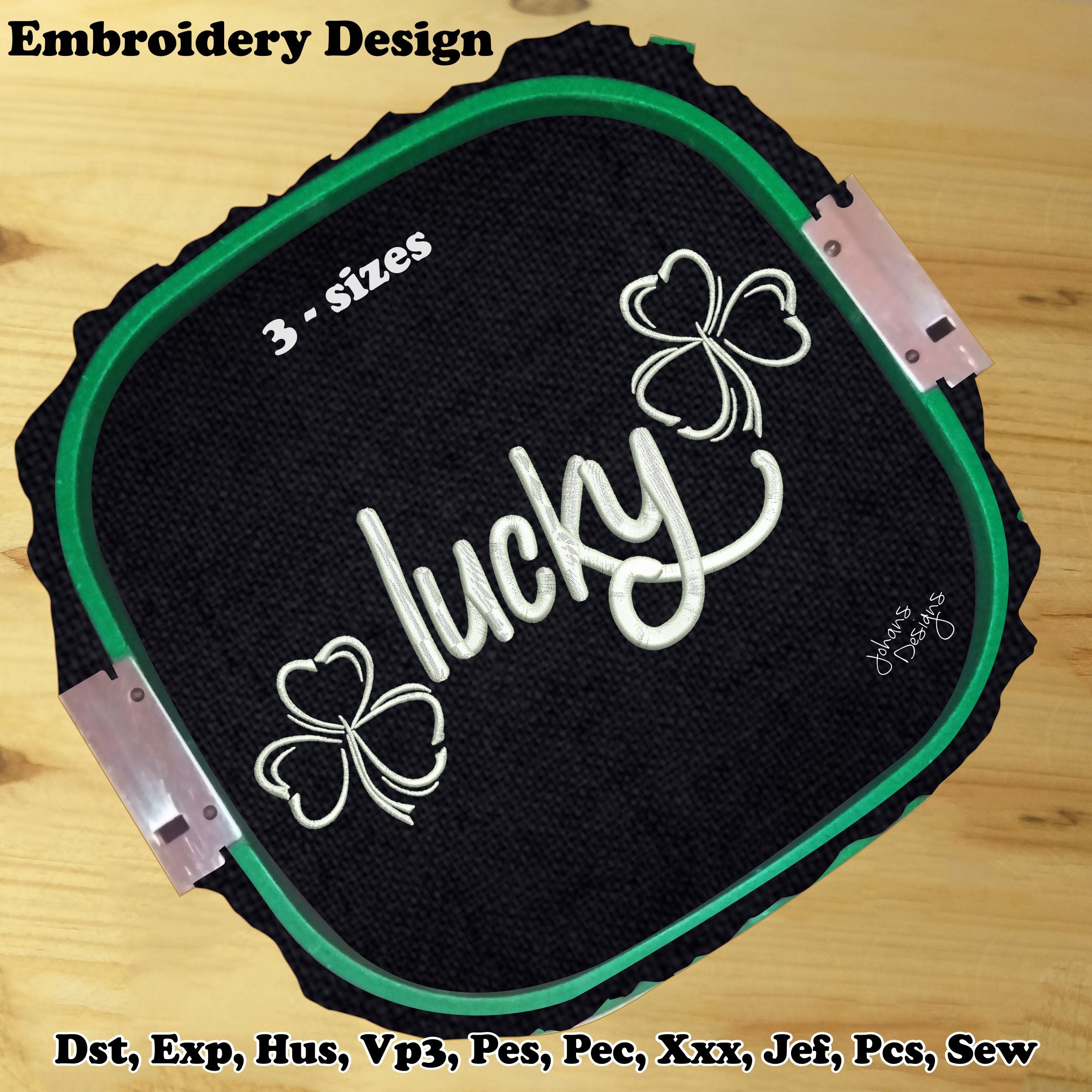Lucky Green Text with Clovers - Machine Embroidery Design
