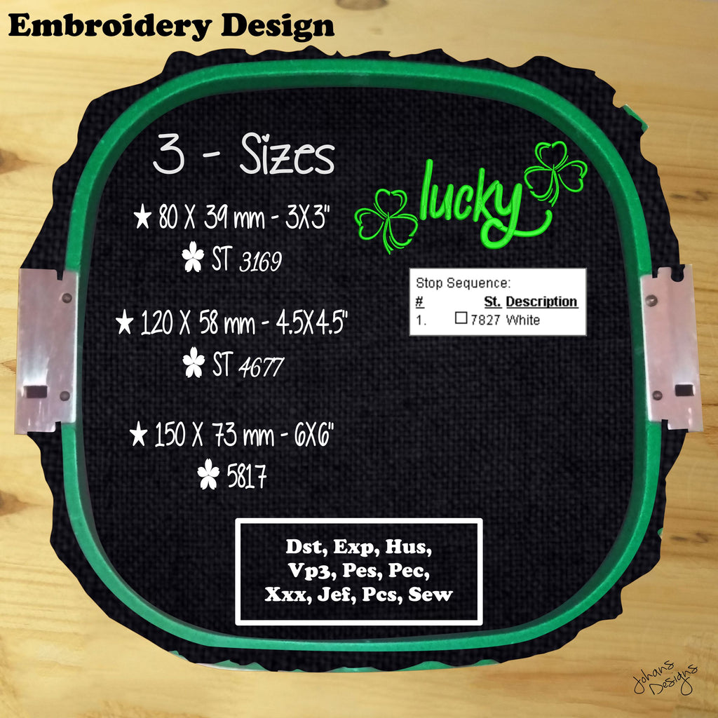 Lucky Green Text with Clovers - Machine Embroidery Design