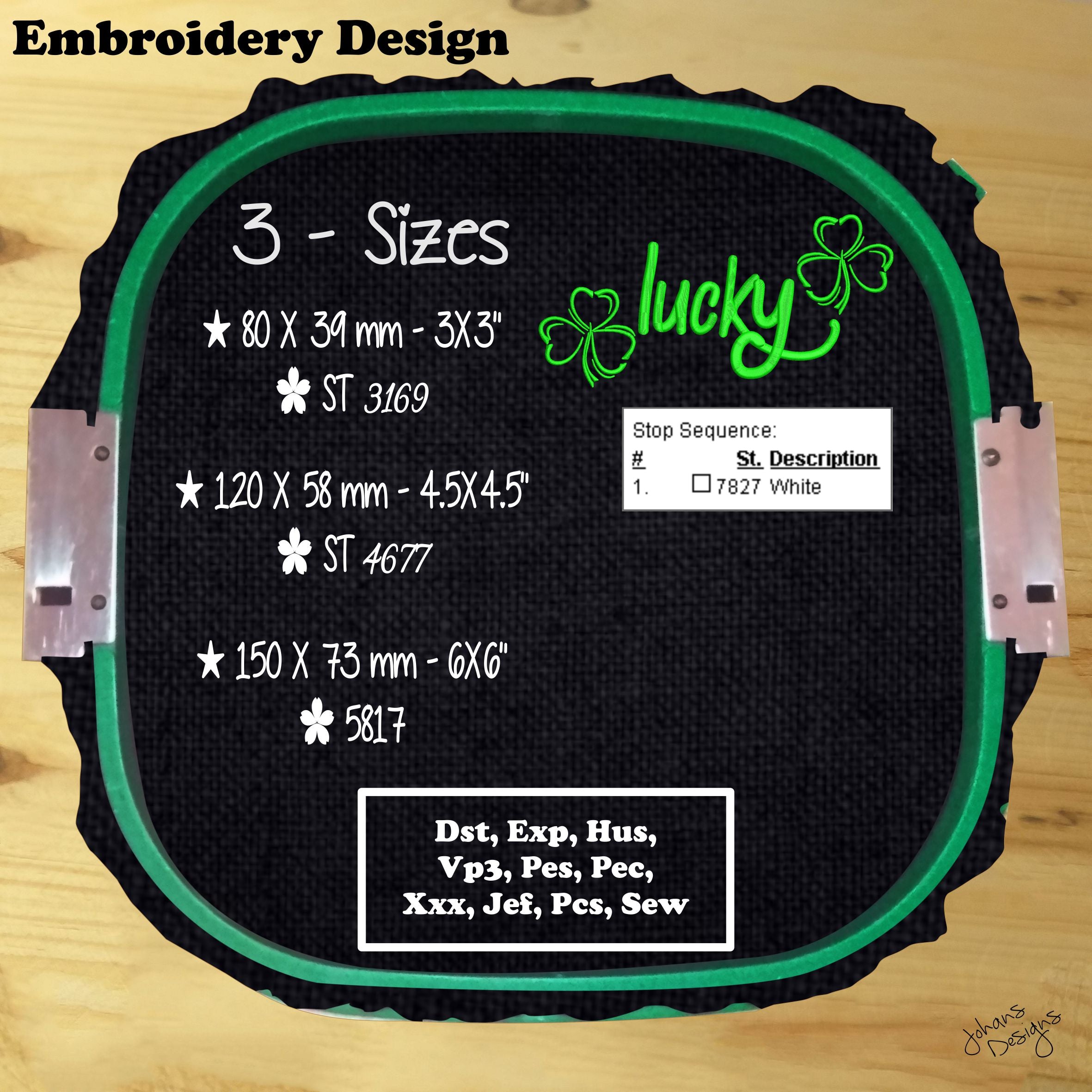 Lucky Green Text with Clovers - Machine Embroidery Design