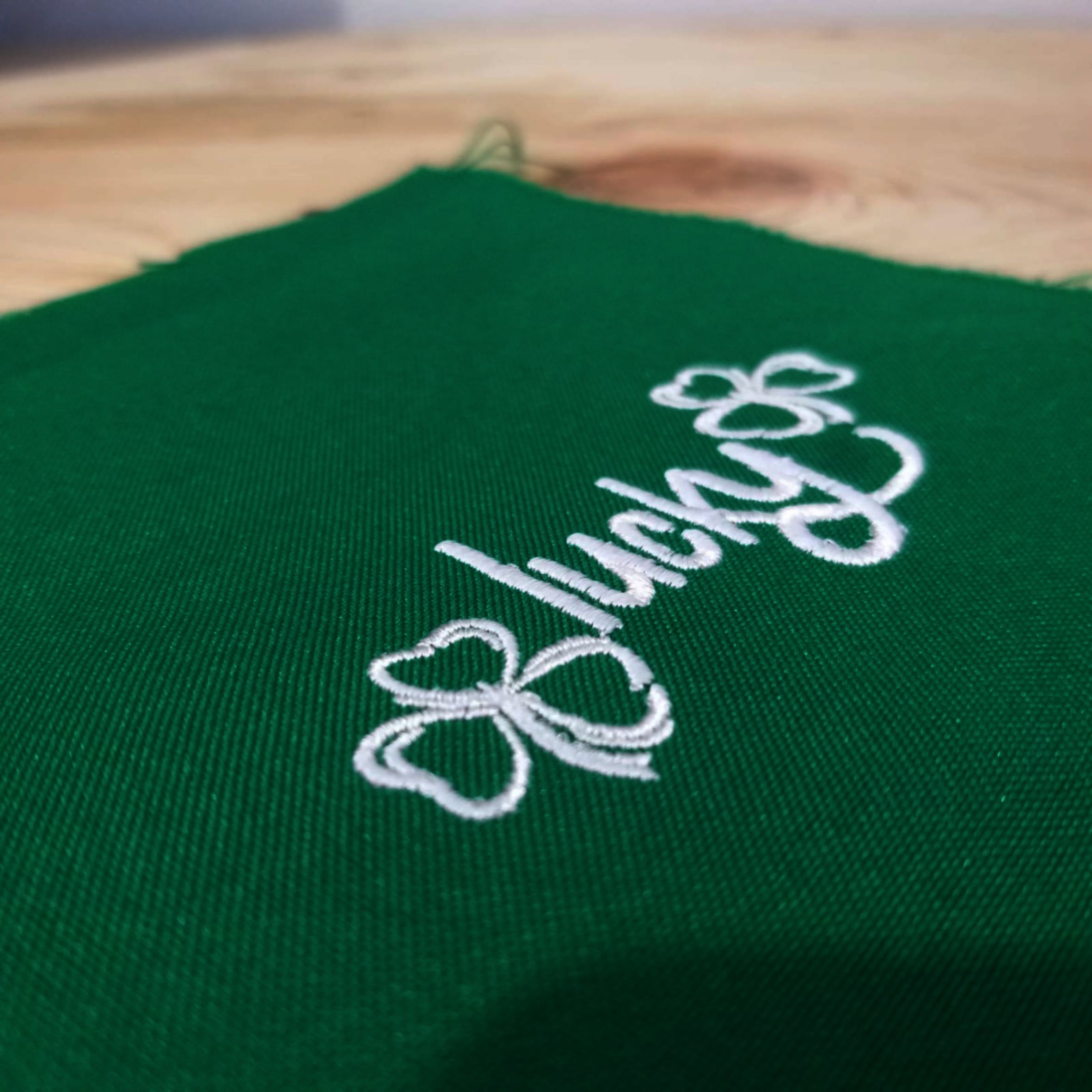 Lucky Green Text with Clovers - Machine Embroidery Design