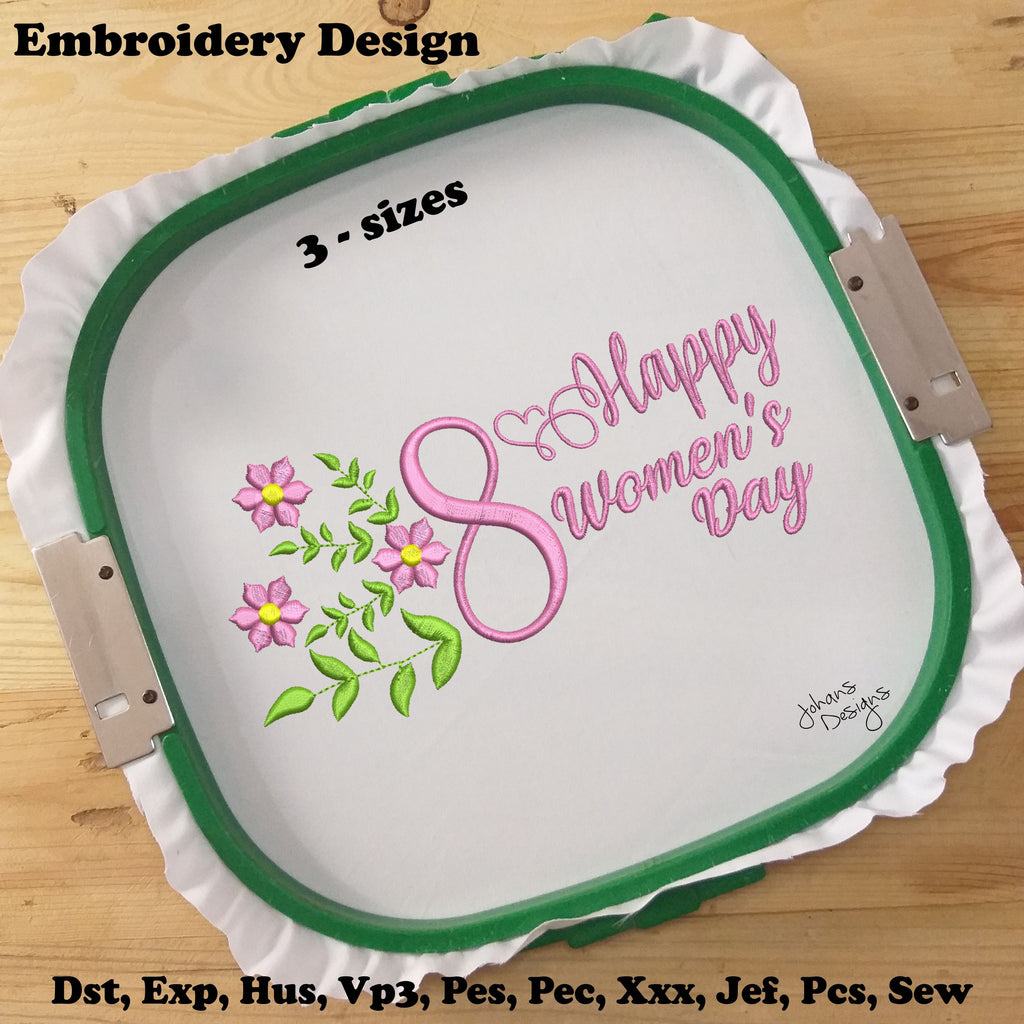 March Eight Happy Women's Day - Machine Embroidery Design