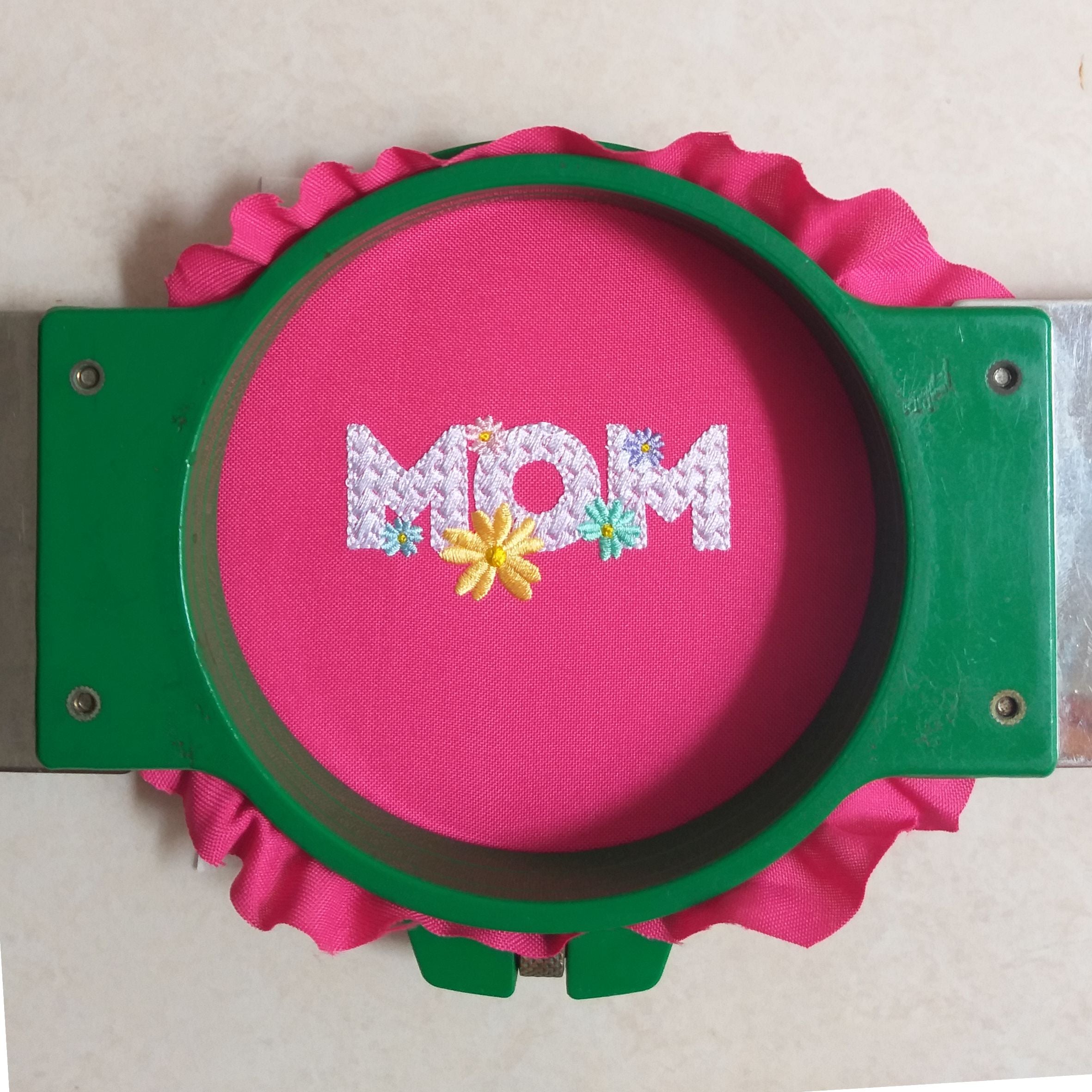 Mom Text With Texture and Flowers - Machine Embroidery Design