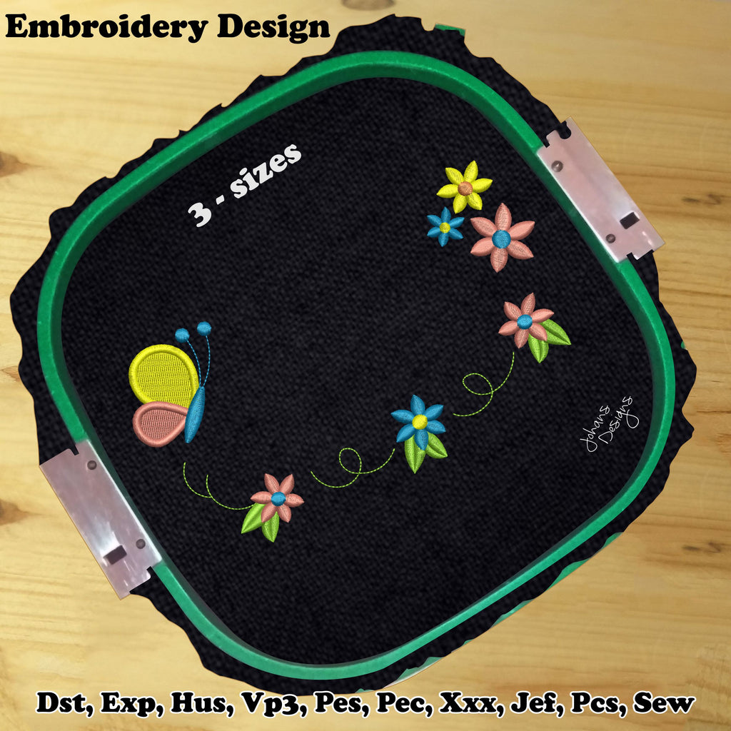 Mustard Colorful Flowers and Butterfly - Machine Embroidery Design