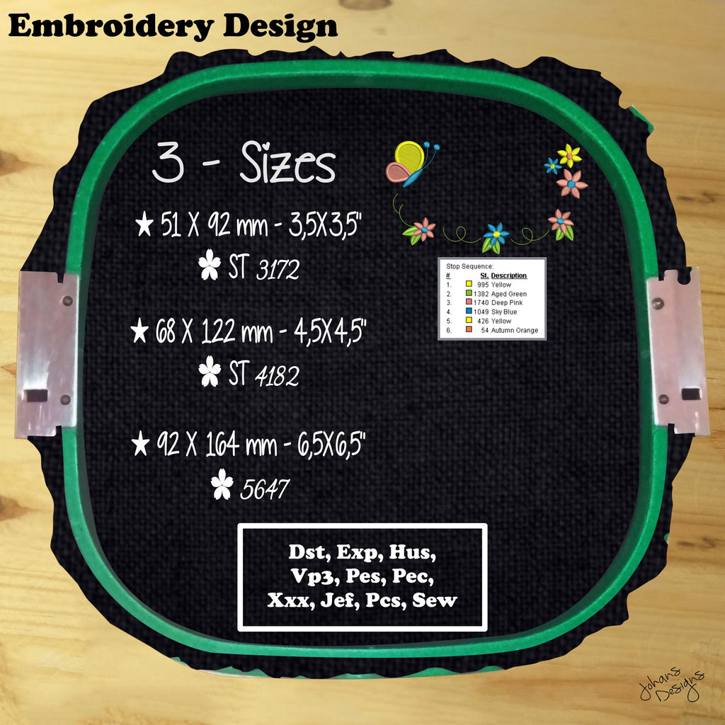 Mustard Colorful Flowers and Butterfly - Machine Embroidery Design