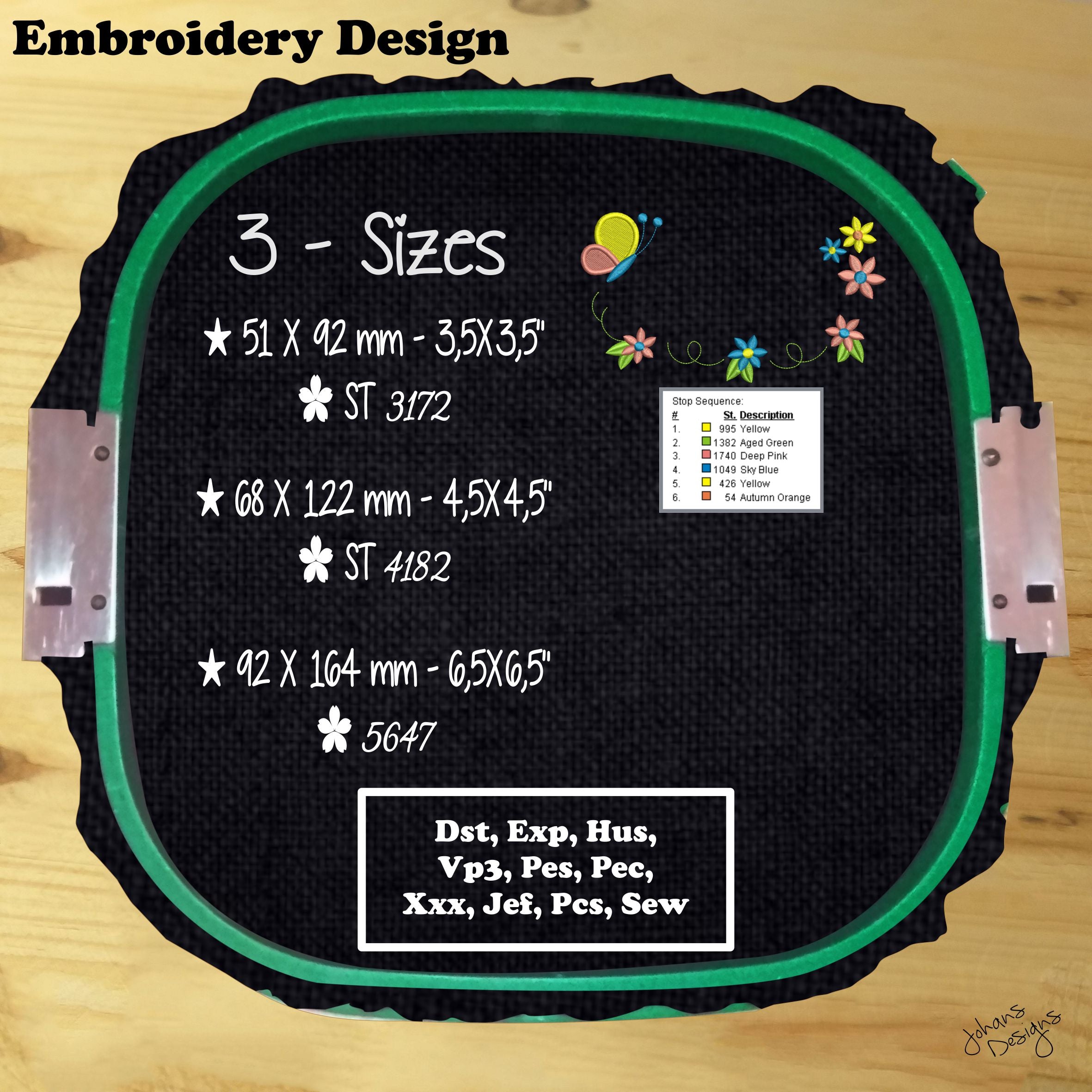 Mustard Colorful Flowers and Butterfly - Machine Embroidery Design