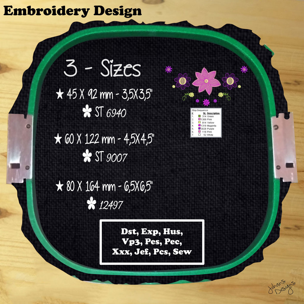 Narcisse Decorative Flowers - Machine Embroidery Design