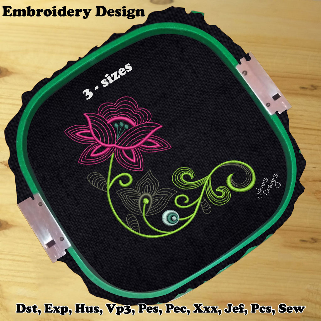 Nenuphar Stem Stitch - Machine Embroidery Design