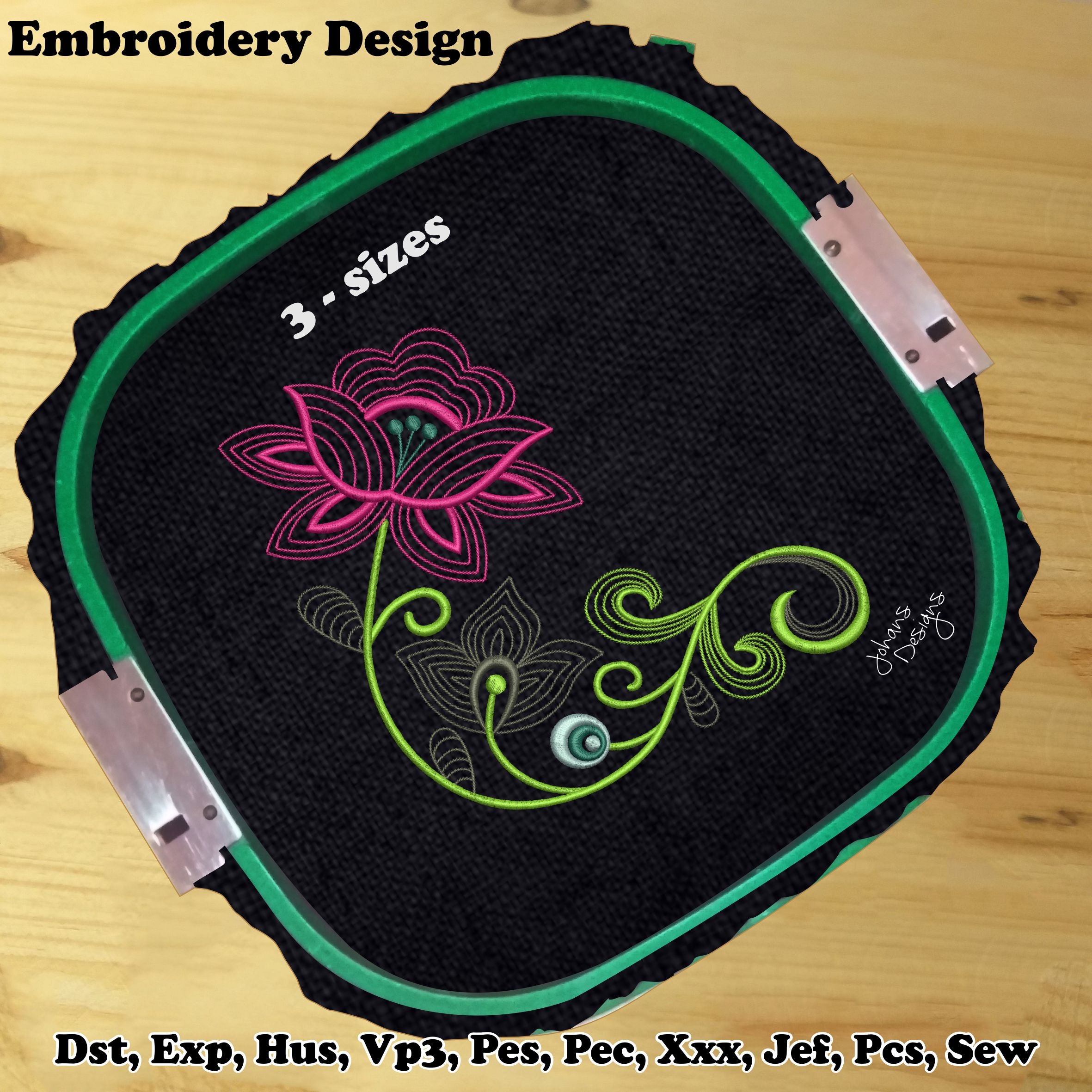 Nenuphar Stem Stitch - Machine Embroidery Design