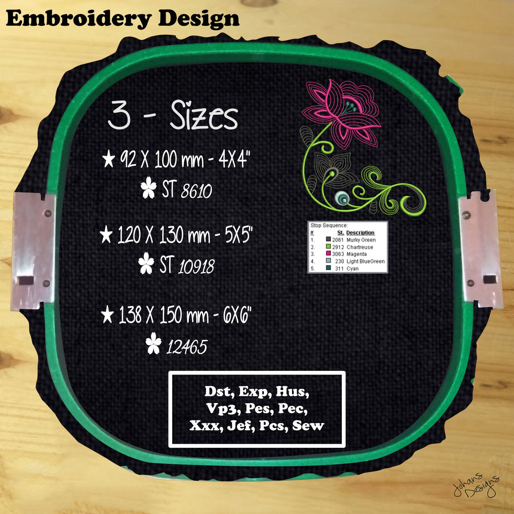 Nenuphar Stem Stitch - Machine Embroidery Design