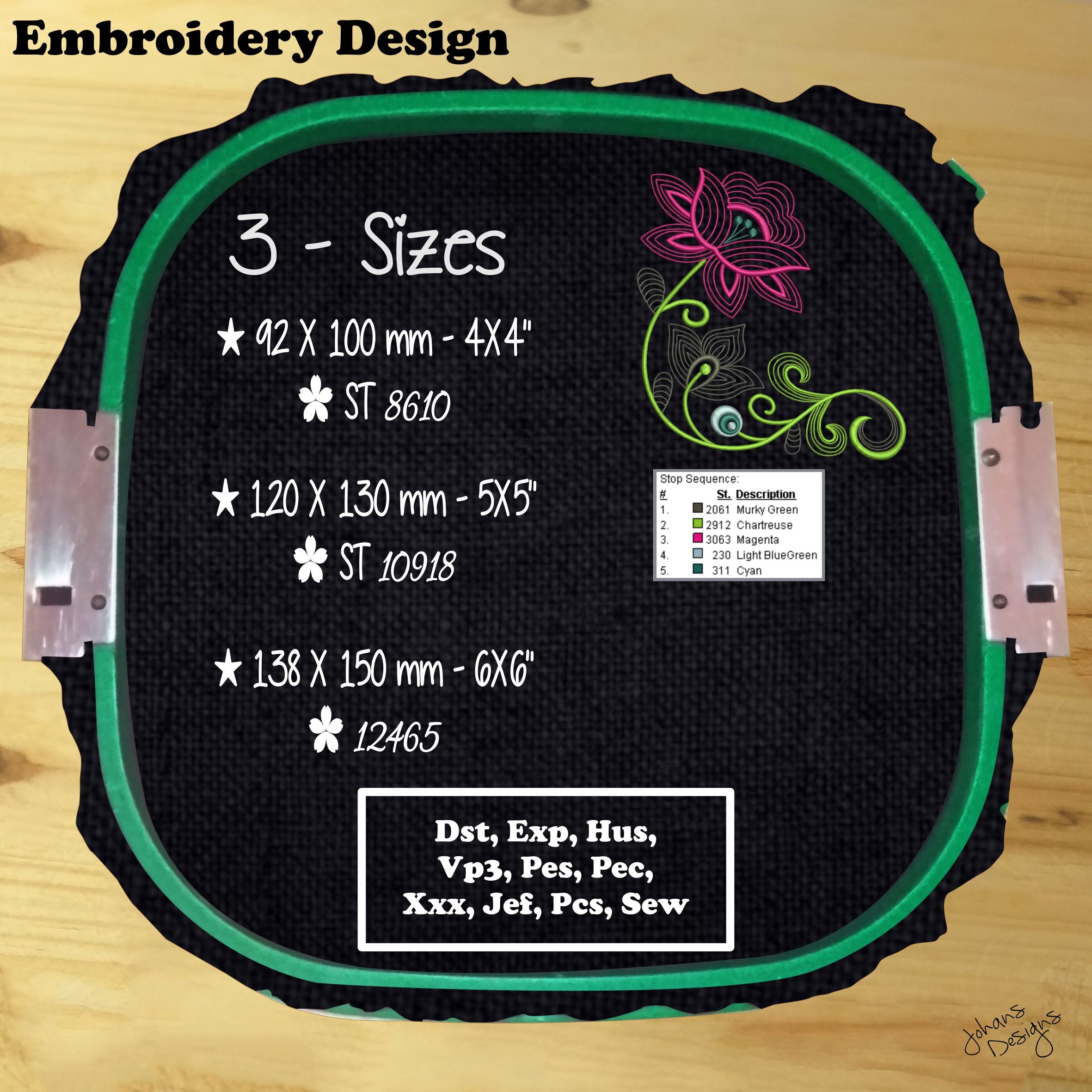 Nenuphar Stem Stitch - Machine Embroidery Design