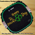 Happy Saint Patrick's Day Text, with Green Clover in Silhouettes - Machine Embroidery Design