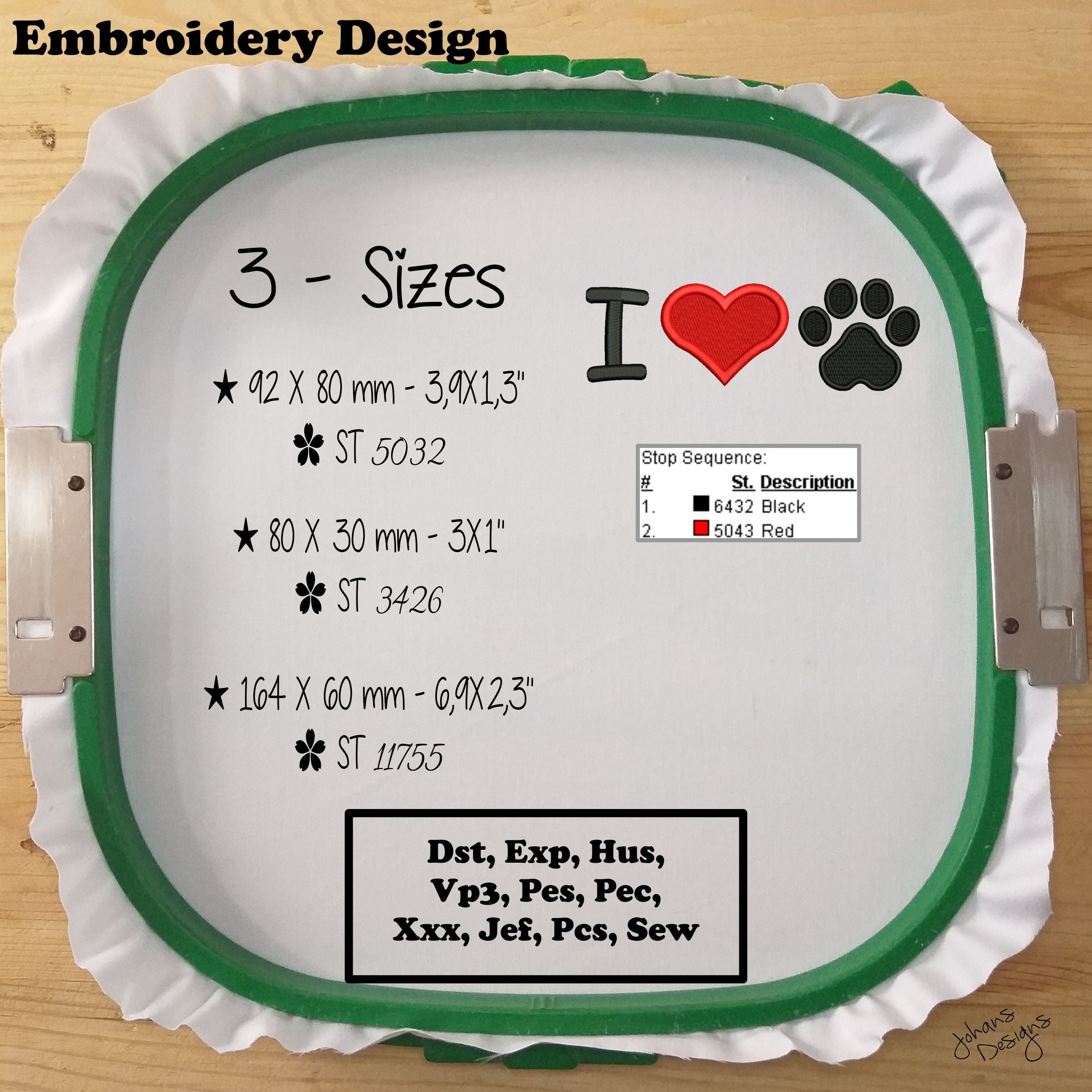 I Love my Dog -  Pet Lover - Paw - Embroidery Design