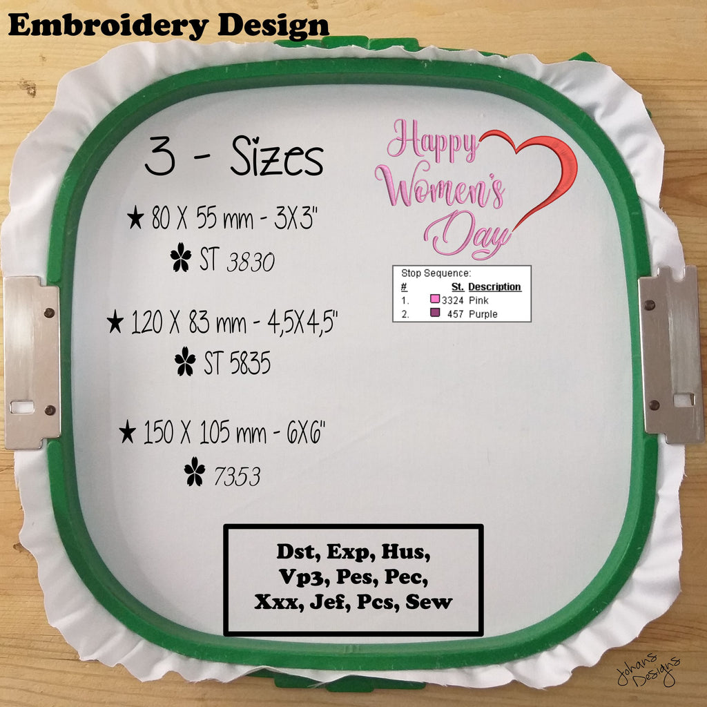 Happy Women's Day Text with Red Half Heart - Machine Embroidery Design