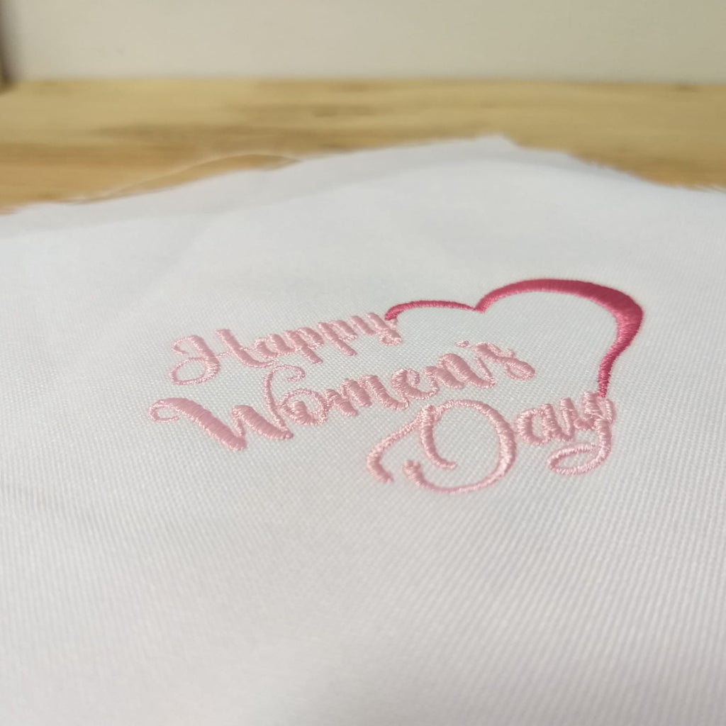 Happy Women's Day Text with Red Half Heart - Machine Embroidery Design